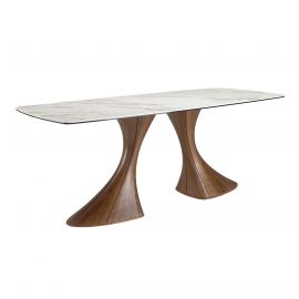 Masa ovala din lemn si marmura portelanata Barrel 200x90cm