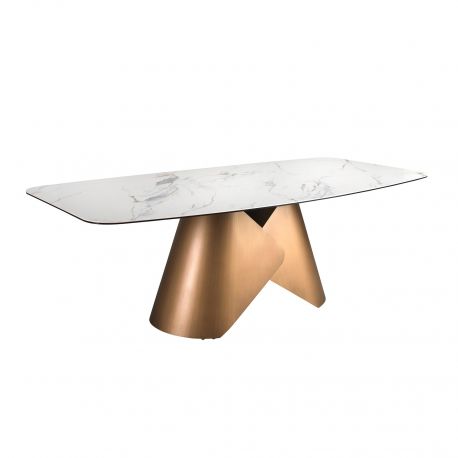 Mese dining - Masa ovala din otel si marmura portelanata Bronze 240x120cm