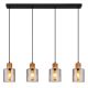 Pendule, Lustre suspendate - Lustra cu 4 Pendule lemn maro sticla fumurie ALEIDIS