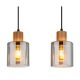 Pendule, Lustre suspendate - Lustra cu 4 Pendule lemn maro sticla fumurie ALEIDIS