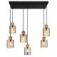 Pendule, Lustre suspendate - Lustra cu 6 Pendule lemn maro sticla fumurie ALEIDIS