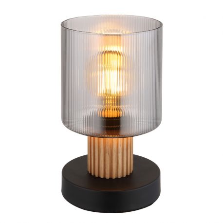 Veioze - Lampa de masa lemn maro sticla fumurie ALEIDIS