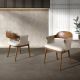 Scaune - Scaun dining imitatie de piele crem si lemn Walnut
