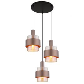 Pendule, Lustre suspendate - Lustra cu 3 pendule Sticla Chihlimbar Metal Bronz MILLEY