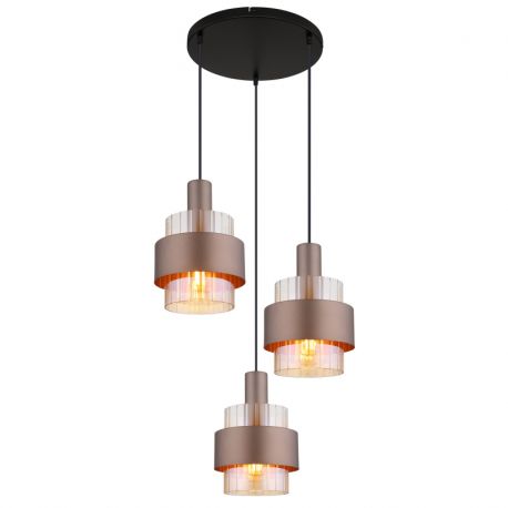 Pendule, Lustre suspendate - Lustra cu 3 pendule Sticla Chihlimbar Metal Bronz MILLEY
