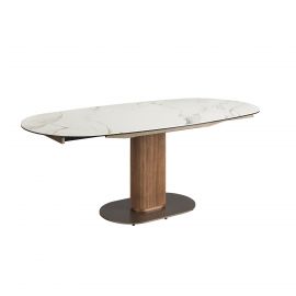 Masa extensibila din lemn si marmura portelanata Barrel 140-200x100cm