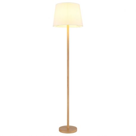 Lampadare - Lampadar de podea metal aspect lemn abajur textil alb JORIS