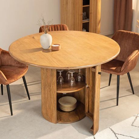 Mese dining - Masa cu spatiu de depozitare, lemn de mango TRES CHIC 120cm