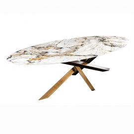 Mese dining - Masa ovala SCULPTURE 280cm metal bronz, ceramica alb, gri, maro