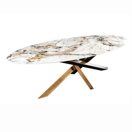 Mese dining - Masa ovala SCULPTURE 280cm metal bronz, ceramica alb, gri, maro