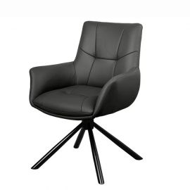 Scaune - Set de 2 scaune pivotant SIGNATURE piele naturala neagra