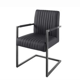 Scaun cu brate design retro Big Aston piele naturala neagra