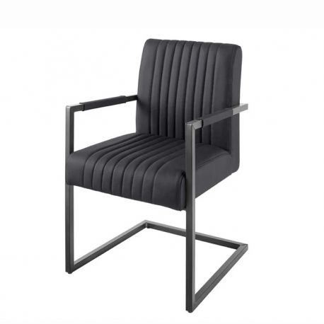 Scaune - Scaun cu brate design retro Big Aston piele naturala neagra