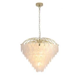 Candelabre, Lustre - Candelabru alama lucios sticla mata Feather 10Lt