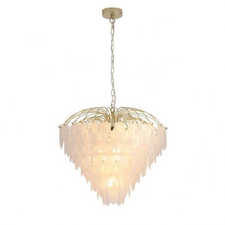 Candelabre, Lustre - Candelabru alama lucios sticla mata Feather 10Lt