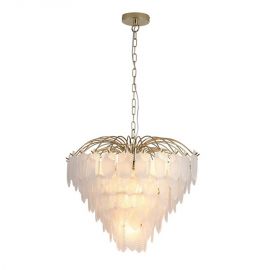 Candelabre, Lustre - Candelabru alama lucios sticla mata Feather 6Lt