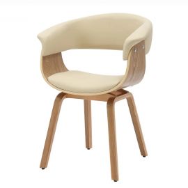 Scaun retro imitatie piele bej crem, lemn furniruit ORGANIC