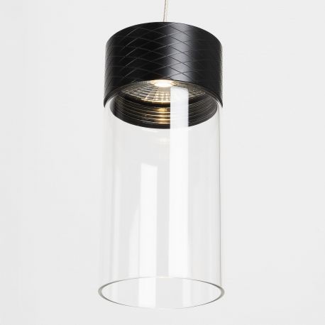 Pendule, Lustre suspendate - Pendul LED metal negru si sticla Fusion