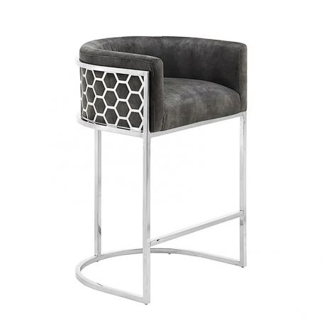 Scaune Bar - Scaun de bar ELEGANCE catifea gri, otel inoxidabil argintiu