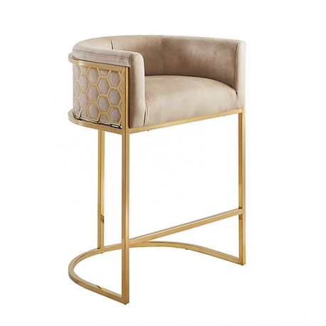 Scaune Bar - Scaun de bar ELEGANCE catifea bej, otel inoxidabil auriu
