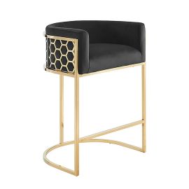 Scaune Bar - Scaun de bar ELEGANCE catifea neagra, otel inoxidabil auriu