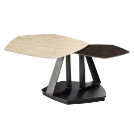 Masuta de cafea moderna cu doua blaturi rotative din ceramica Movement 80-130cm