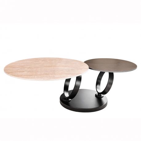 Masute Living - Masuta de cafea moderna cu doua blaturi rotative din ceramica DANCING RINGS 80-135cm