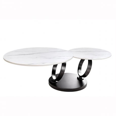 Masute Living - Masuta de cafea moderna cu doua blaturi rotative din ceramica DANCING RINGS 80-135cm