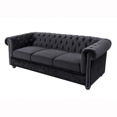 Canapele - Canapea clasica stil englezesc Chesterfield 3 locuri, catifea neagra