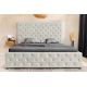 Paturi - Pat PARIS 160x200cm catifea bej sampanie cu spatiu de depozitare