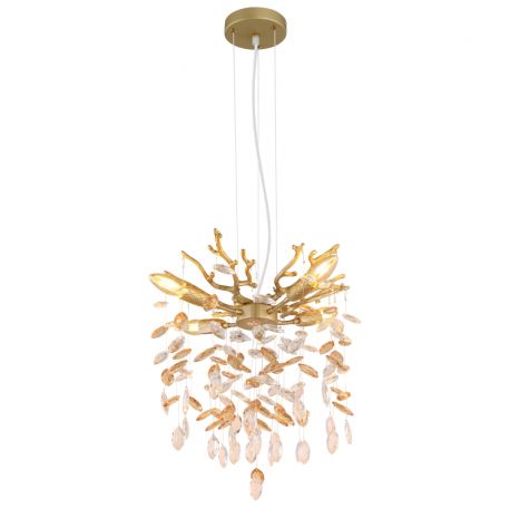 Candelabre, Lustre - Candelabru metal auriu mat, cristale de sticla QUEENA