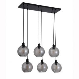 Pendule, Lustre suspendate - Lustra cu 6 pendule metal negru, sticla fumurie Radiance