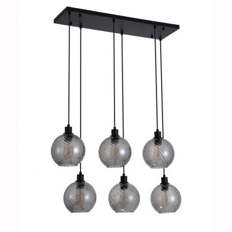 Pendule, Lustre suspendate - Lustra cu 6 pendule metal negru, sticla fumurie Radiance