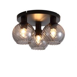 Plafoniere - Plafoniera cu 3 becuri metal negru, sticla fumurie Radiance