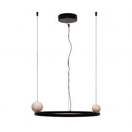 Lustra circulara aluminiu negru, piatra naturala LED Solaris