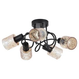 Lustra aplicata 5 becuri metal negru, sticla chihlimbar Knot