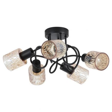Lustre aplicate - Lustra aplicata 5 becuri metal negru, sticla chihlimbar Knot