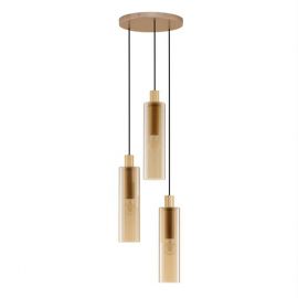 Lustra cu 3 pendule metal auriu, sticla chihlimbar ZOELLA