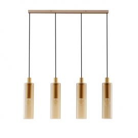 Lustra cu 4 pendule metal auriu, sticla chihlimbar ZOELLA