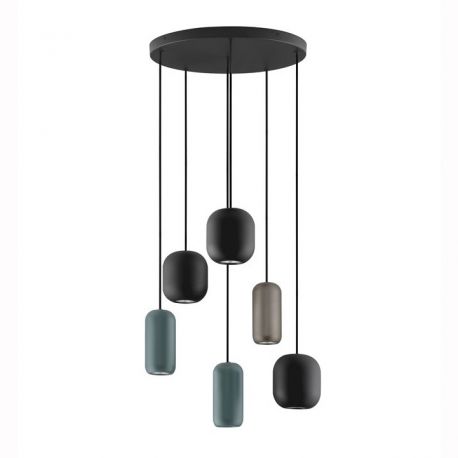 Pendule, Lustre suspendate - Lustra cu 6 pendule metal negru, maro, verde MARLIN