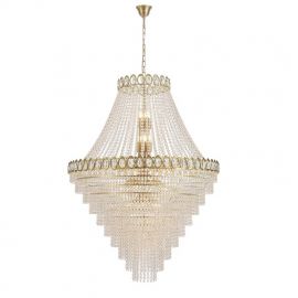 Corpuri de iluminat Lustre pentru casa scarii - Lustra casa scarii alama satin, cristal transparent Louis Phillipe 28L