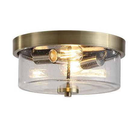 Iluminat pentru baie - Plafoniera baie metal alama antique sticla IP44 Preston 2L