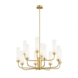 Candelabru 12 brate, alama periata, sticla alb mat PRESTON 5085