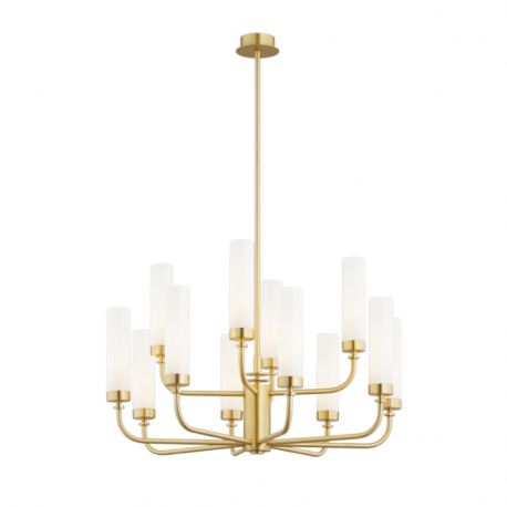 Candelabre, Lustre - Candelabru 12 brate, alama periata, sticla alb mat PRESTON 5085