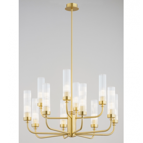Candelabre, Lustre - Candelabru 12 brate, alama periata, sticla canelata PRESTON 5086