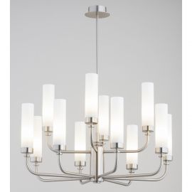 Candelabru 12 brate, otel nickel, sticla alb mat PRESTON 5087