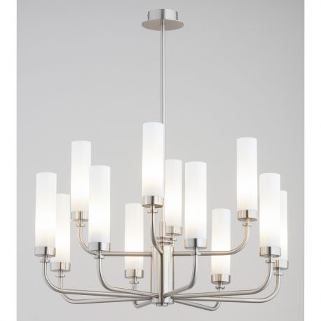 Candelabre, Lustre - Candelabru 12 brate, otel nickel, sticla alb mat PRESTON 5087