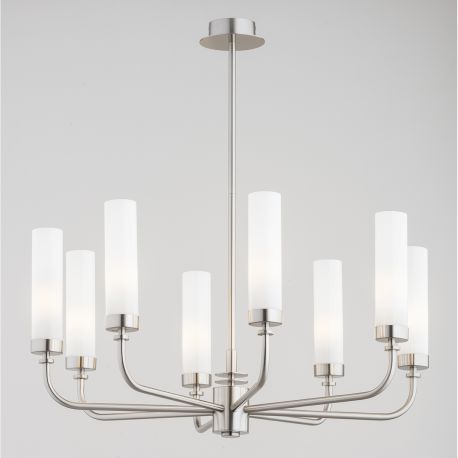 Candelabre, Lustre - Candelabru 8 brate, otel nickel, sticla alb mat PRESTON 5083