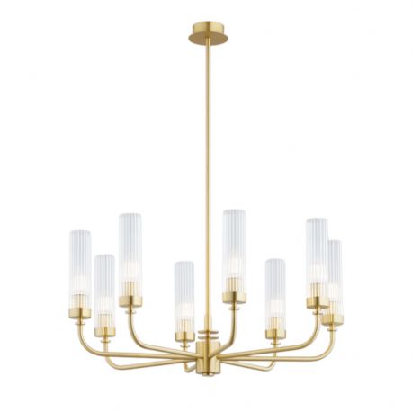 Candelabre, Lustre - Candelabru 8 brate, alama periata, sticla canelata PRESTON 5082