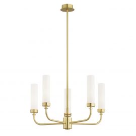 Candelabru 5 brate, alama periata, sticla alb mat PRESTON 2195